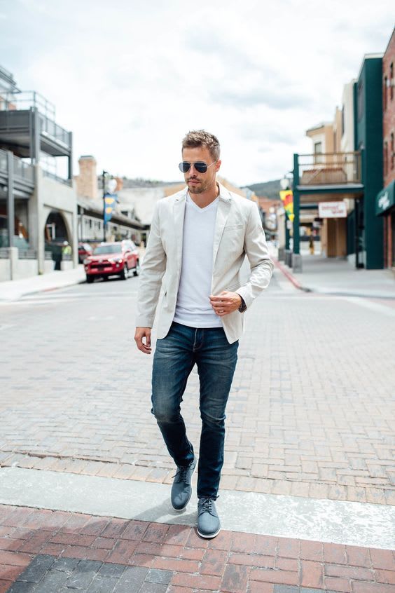 Casual Layers White Blazer with T shirt