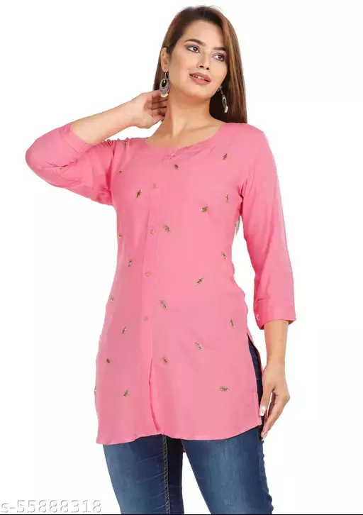 Designer Slub Cotton Fully Stitched Anarkali Soft Pink Kurti for Women &  Girls - Malls Road