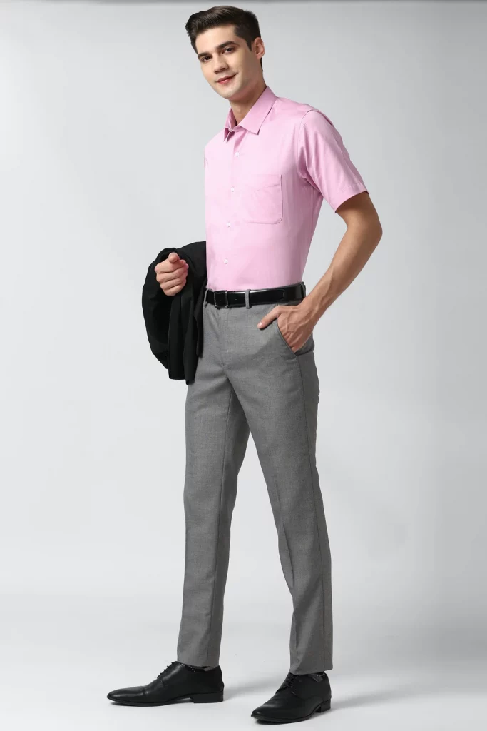 Pink Shirt with Grey Pants