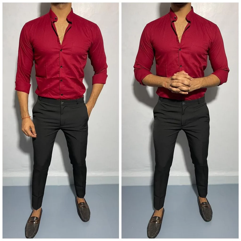 Red Shirt Black Pant Combination