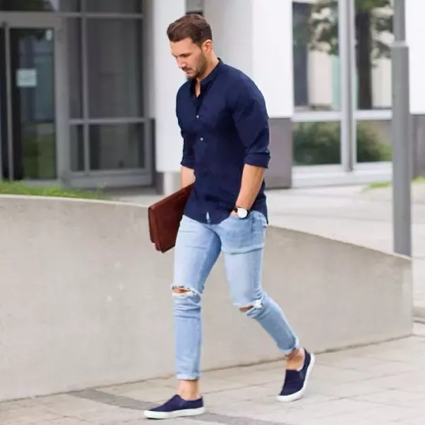 Light Blue Jeans Matching Navy Blue Shirt